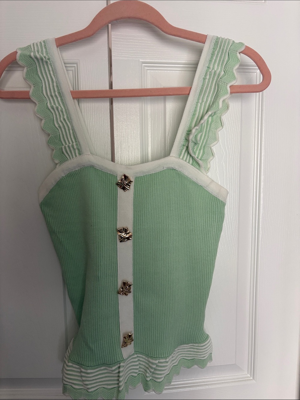 Women’s Mint Green Ribbed Tank Top with White Trim